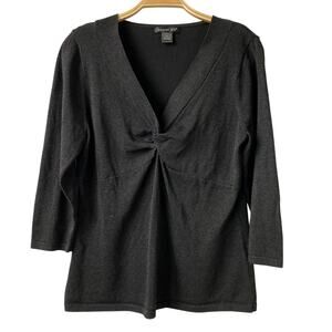 August Silk Babydoll Silk Blend Top Women XL Black Shimmer Knit Whimsigoth Goth